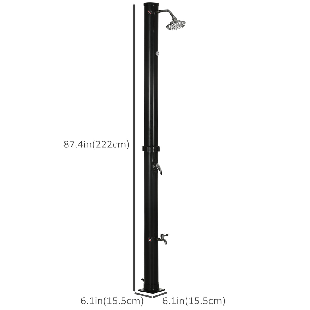 7.3FT 5.3 Gallon Solar Heated Shower, 2-Section Outdoor Shower with Shower Head, Foot Shower, Temperature Display for Backyard, Poolside, Spa, Beach, Black