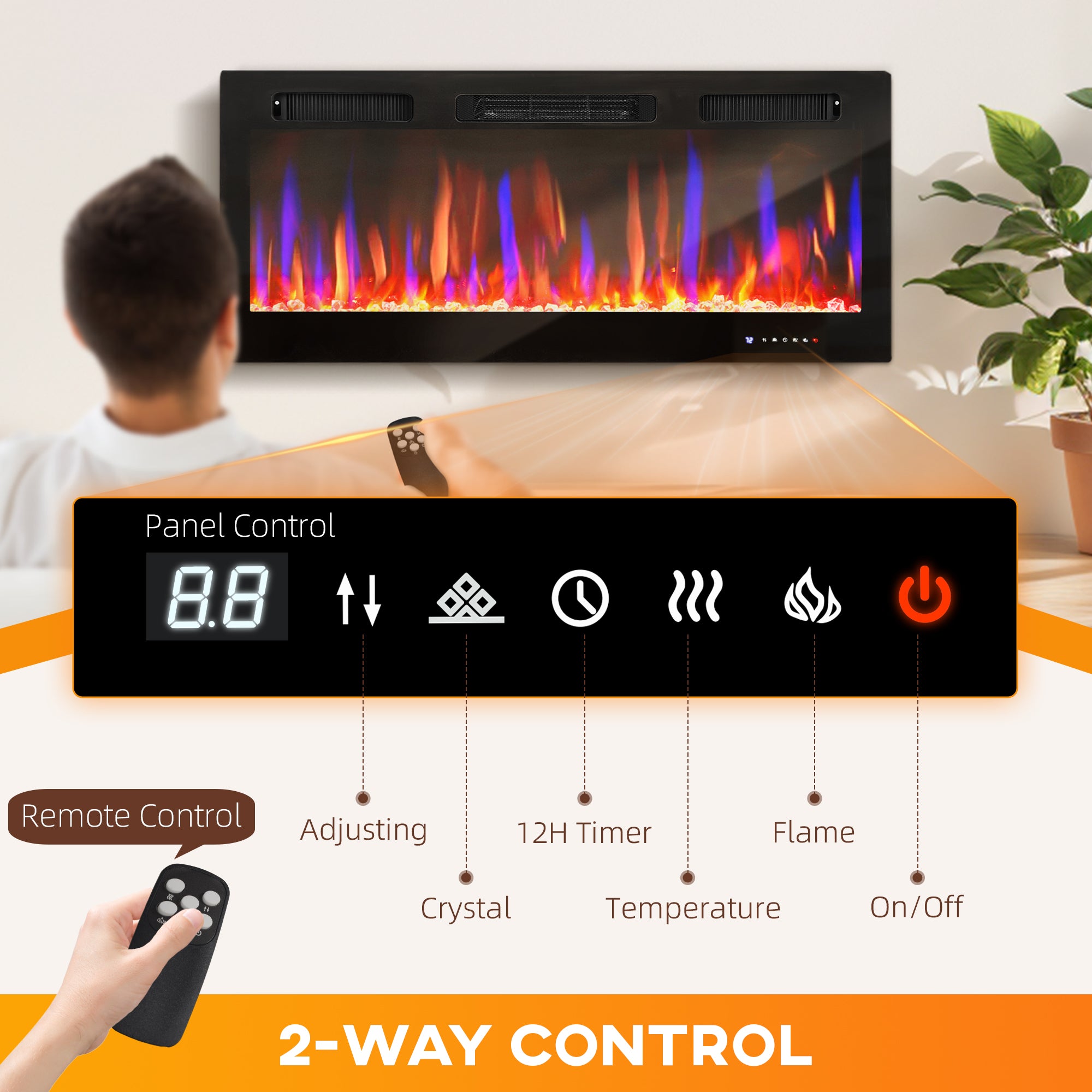 42" Thin Electric Fireplace, Freestanding, Wall Mounted Fireplace Heater with Eco Mode, Auto Switch, Remote, 1500W