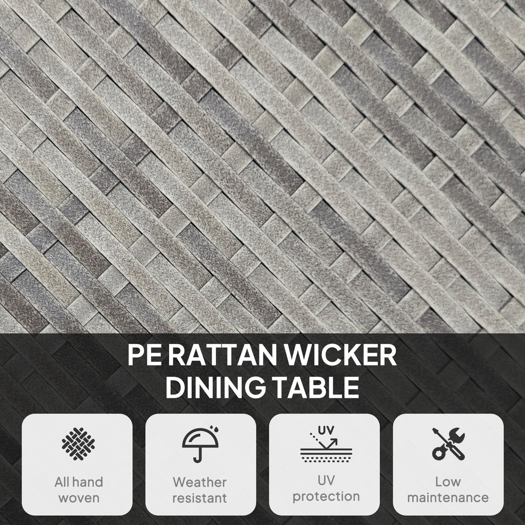 35.4" Outdoor Wicker Dining Table, PE Rattan Patio Furniture with Wood-plastic Composite Top, Grey
