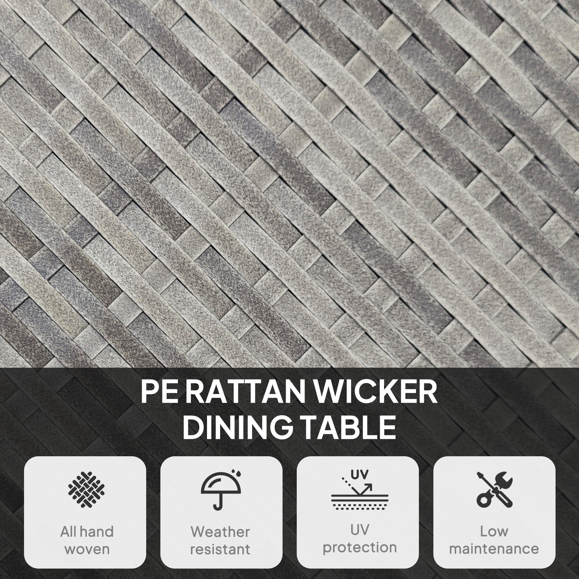 35.4" Outdoor Wicker Dining Table, PE Rattan Patio Furniture with Wood-plastic Composite Top, Grey