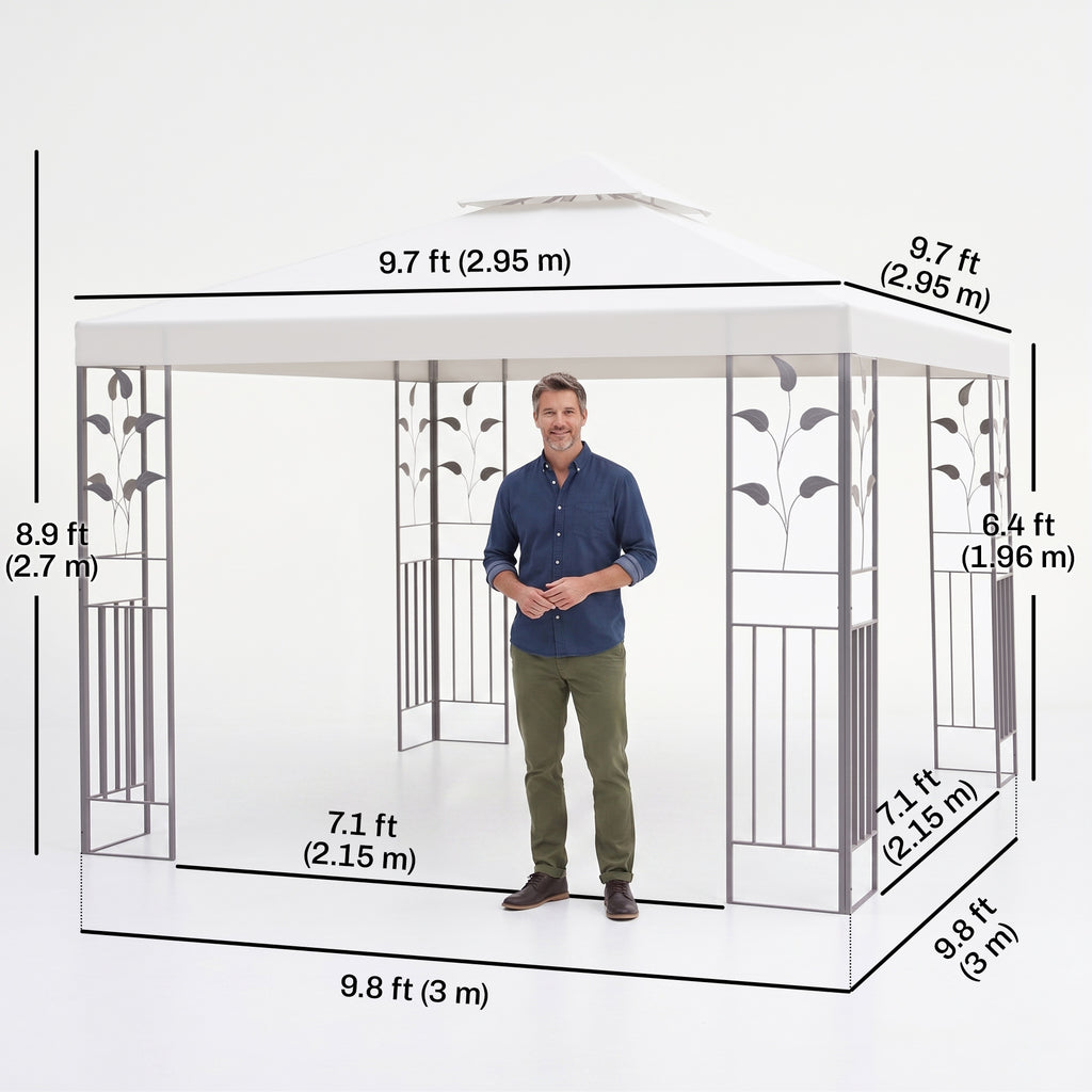 10' x 10' Outdoor Garden Metal Gazebo Patio Canopy Marquee Patio Party Tent Canopy Shelter Vented Roof Decorative Frame, Cream