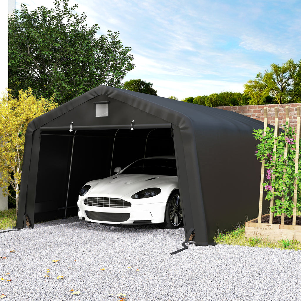12' x 20' Portable Garage, Heavy Duty Carport Canopy with Ventilation Windows and Large Roll-up Door, Black