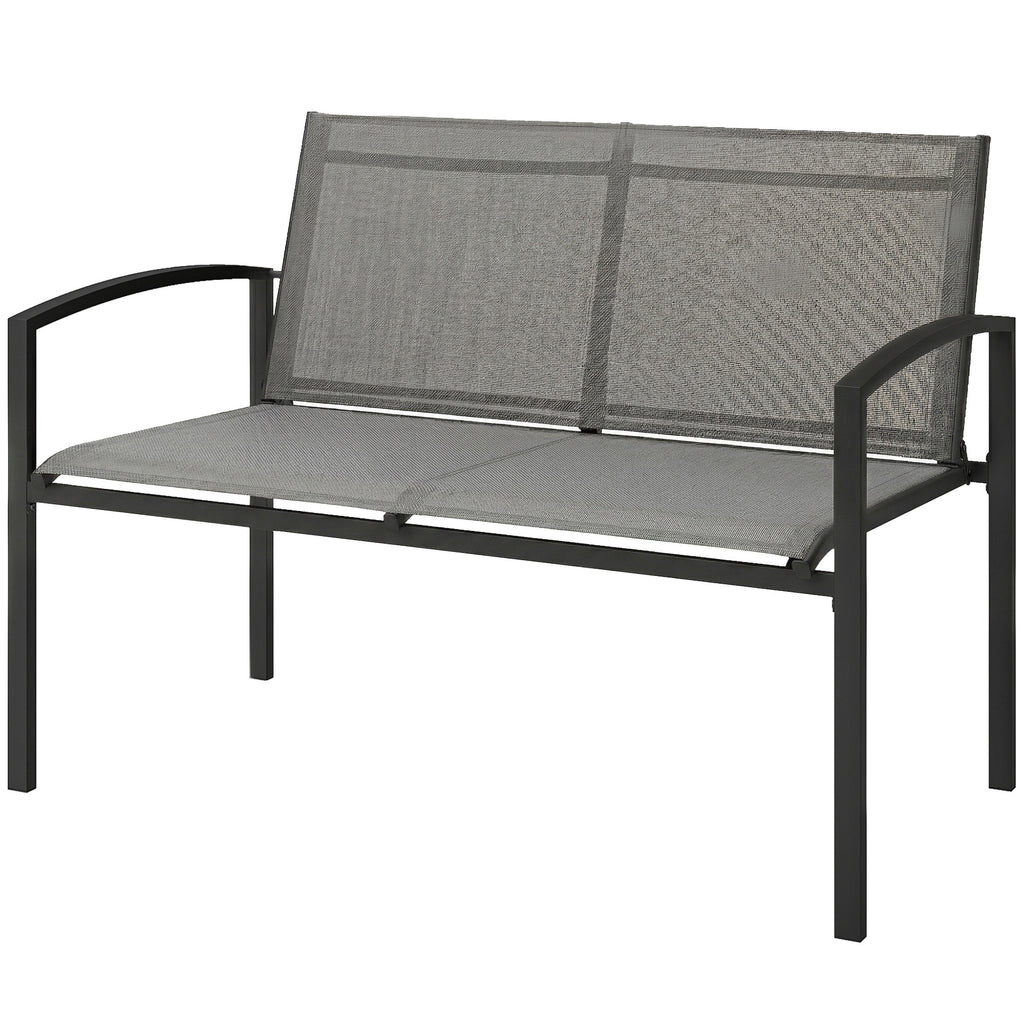 Outdoor Garden Bench, 44 in Metal Patio Garden Park Bench with Breathable Mesh Fabric, 528 lb Load Capacity, Grey