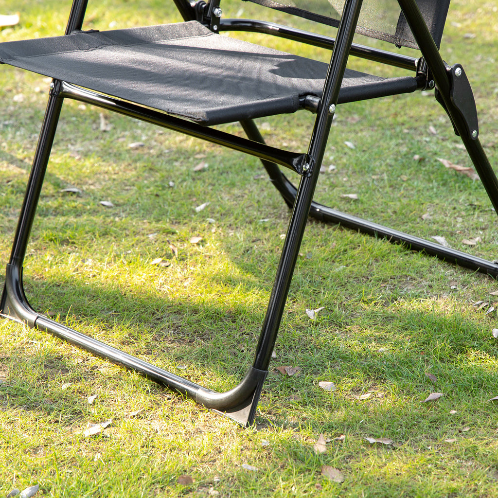 Set of 4 Camping Chairs, Outdoor Folding Lounge Chair Set with 5 Level Adjustable Backrest, Removable Headrest, Armrest for Camping, Backyard, Black