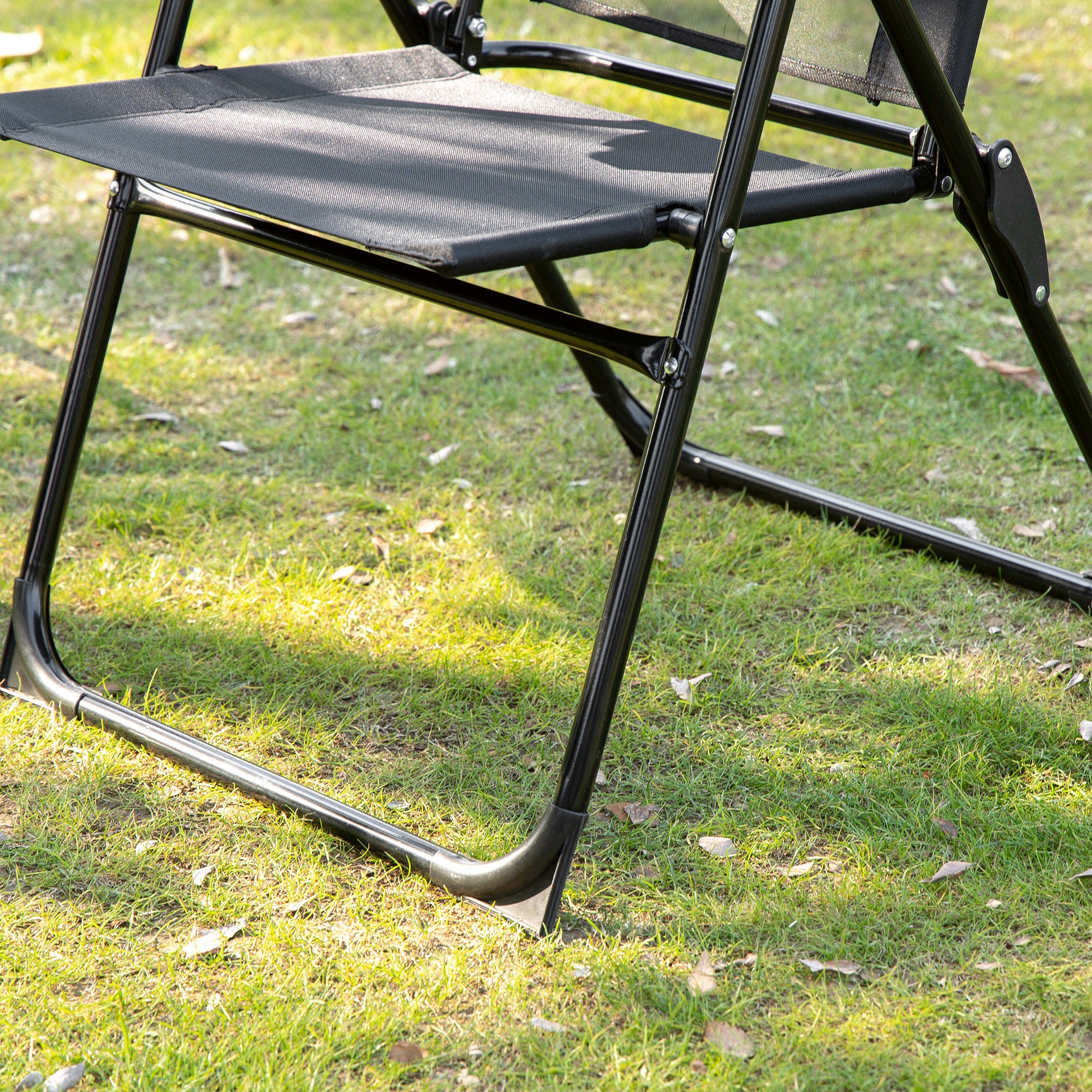 Set of 4 Camping Chairs, Outdoor Folding Lounge Chair Set with 5 Level Adjustable Backrest, Removable Headrest, Armrest for Camping, Backyard, Black