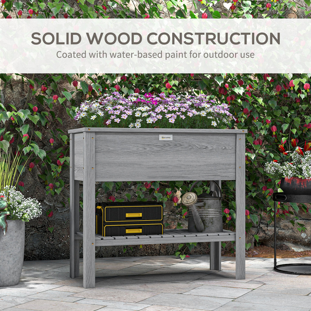 Elevated Planter Box with Storage Shelf for Flowers, Vegetables, and Herbs, 36" x 16" x 32", Grey