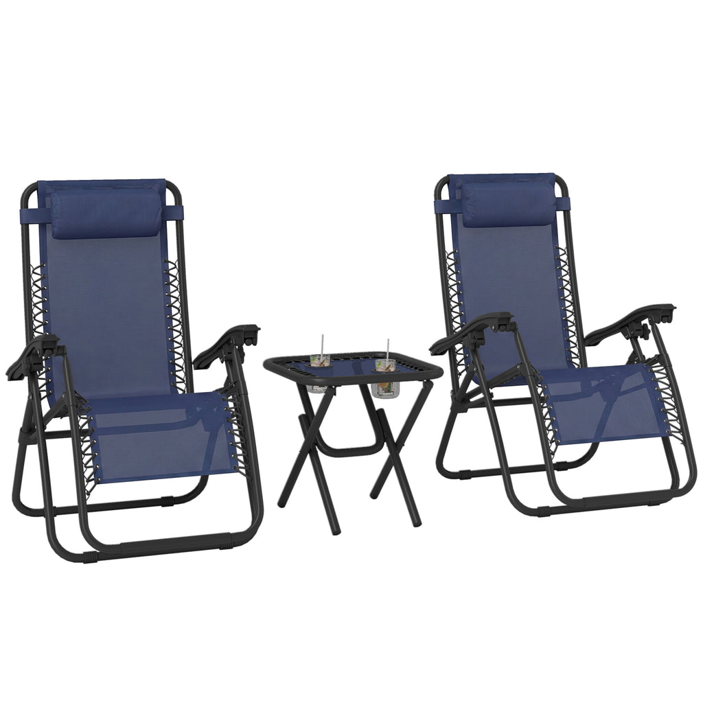 Zero Gravity Chair Set of 2 Patio Chair with Side Table Cupholders and Pillows for Pool, Backyard, Lawn, Blue
