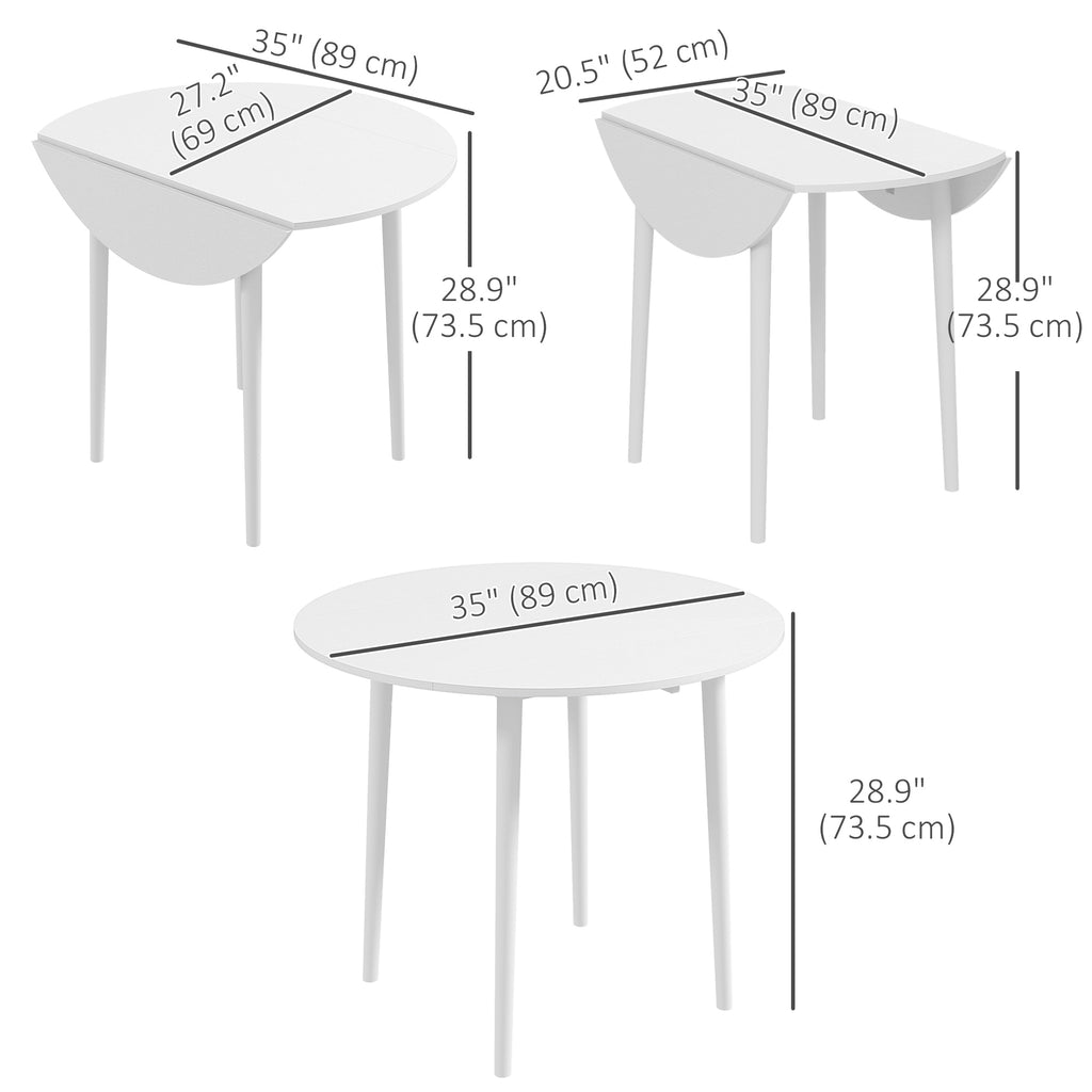 Folding Dining Table, Round Drop Leaf Kitchen Table for Small Spaces with Wood Legs, Distressed White