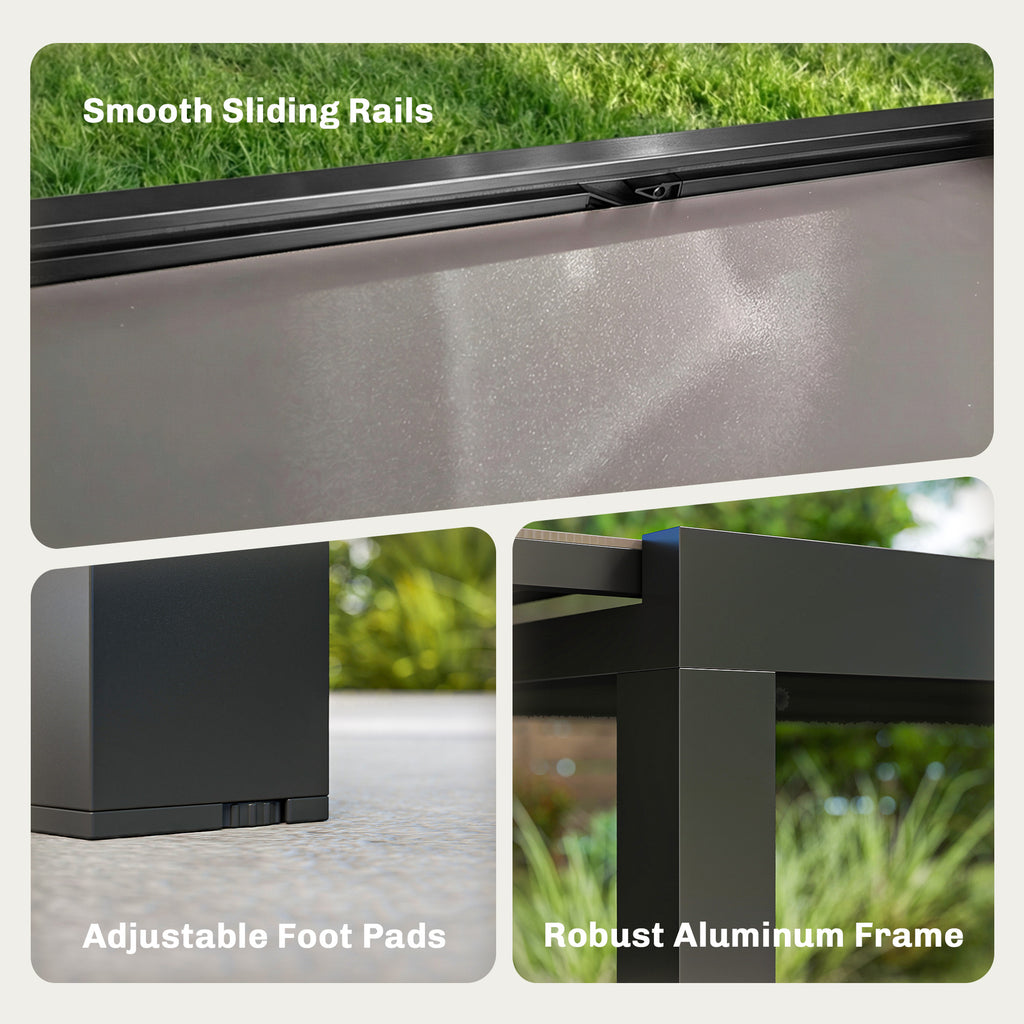 Expandable Outdoor Dining Table, 55"-95" Patio Table with Tempered Glass Top and Aluminum Frame, Black