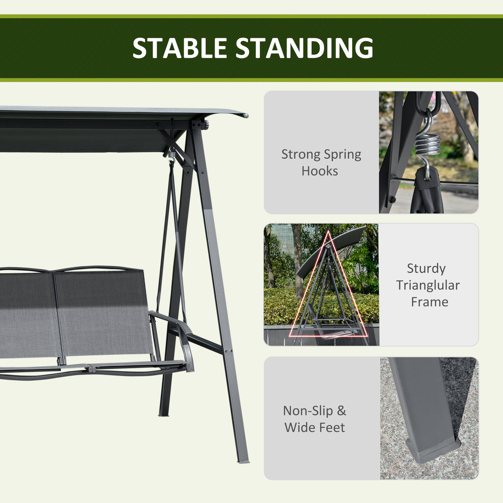 2-Seat Outdoor Porch Swing Patio Swing with Adjustable Canopy, Removable Seat and and Steel Frame for Garden, Poolside