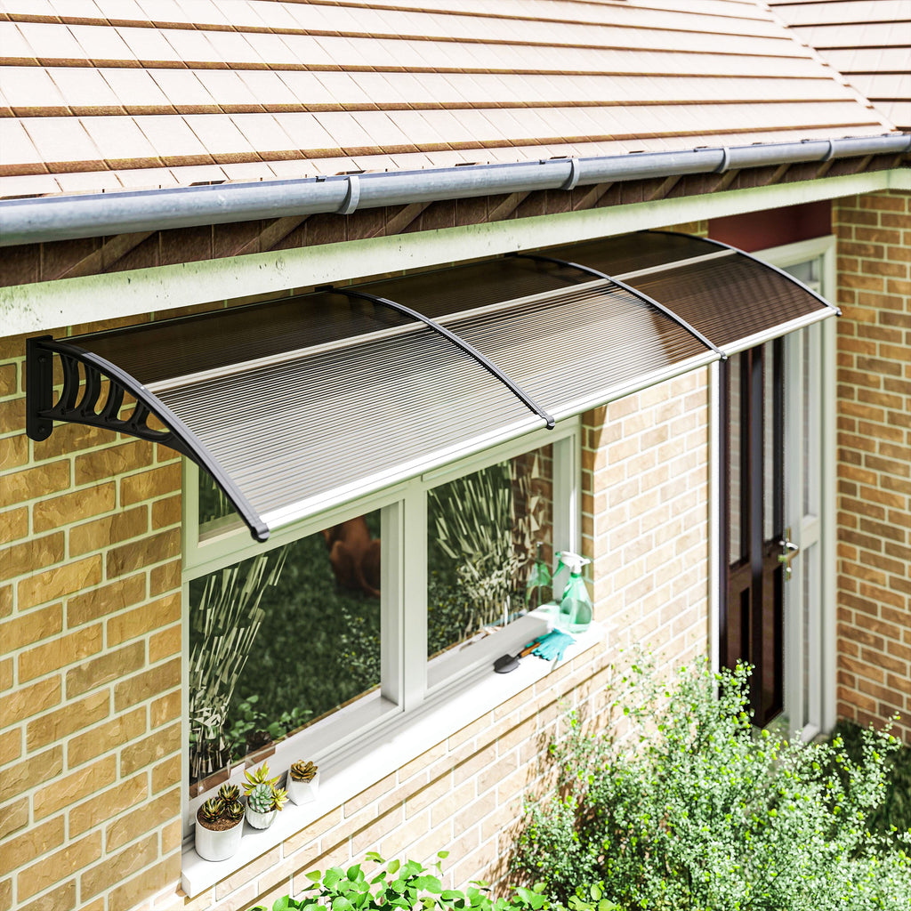 Awning Door Canopy, 120" x 40" Polycarbonate Front Door Outdoor Patio Cover for UV Protection, Brown