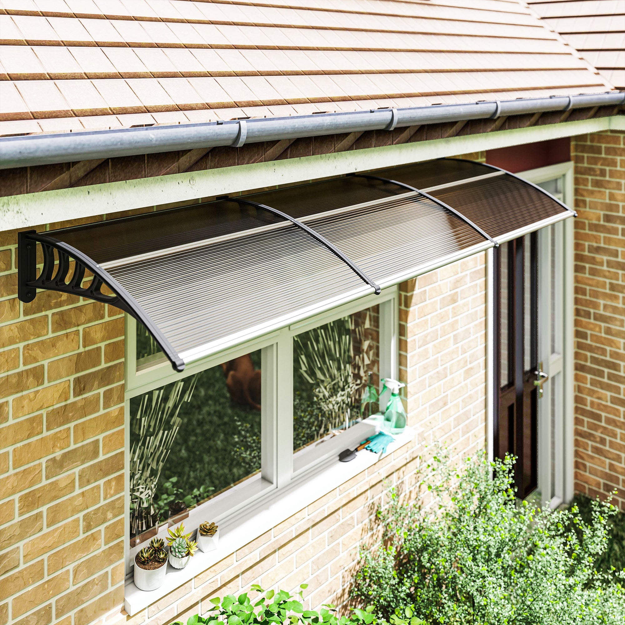 Awning Door Canopy, 120" x 40" Polycarbonate Front Door Outdoor Patio Cover for UV Protection, Brown