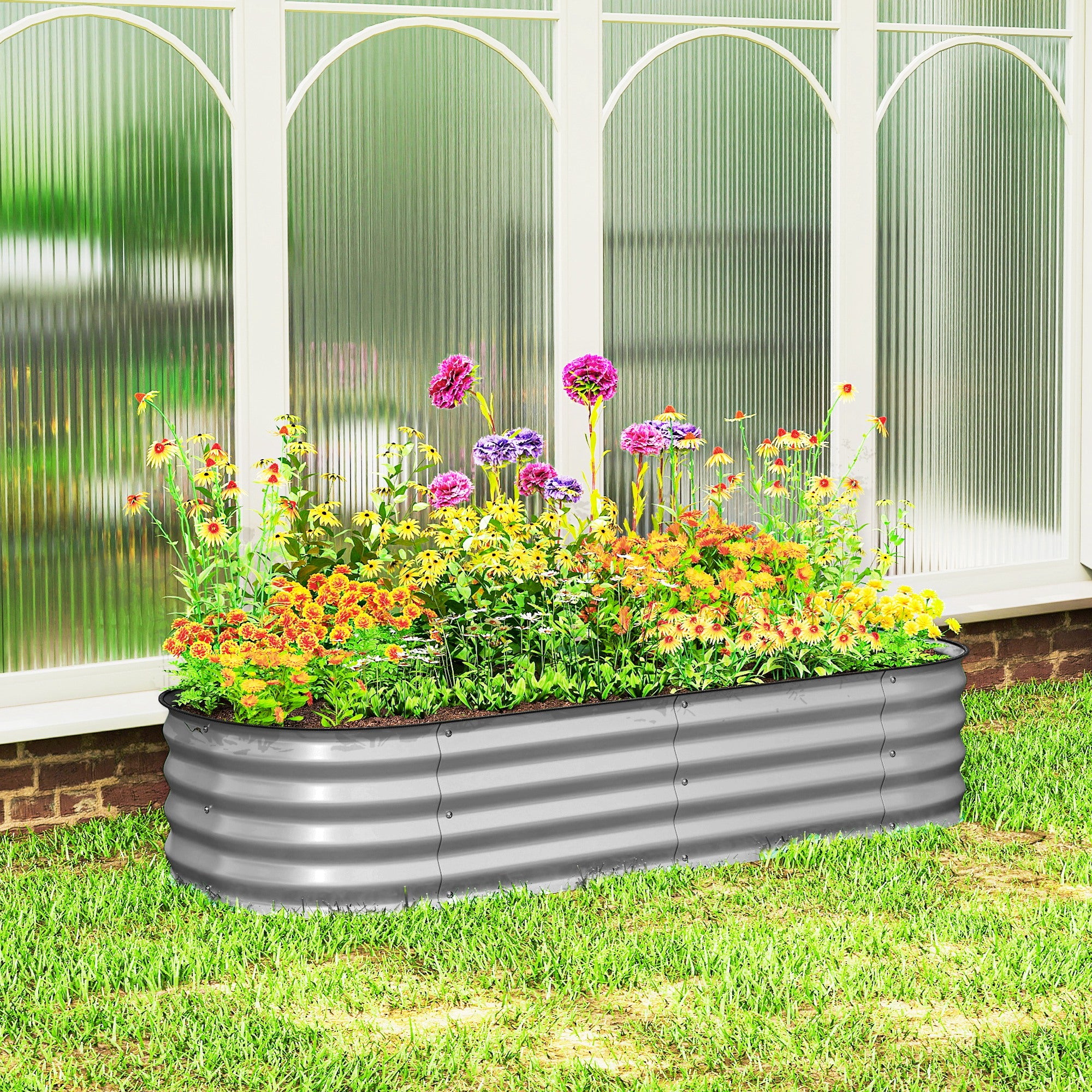 4.9 x 2 x 1ft Galvanized Raised Garden Bed Kit, Metal Planter Box with Safety Edging, Silver