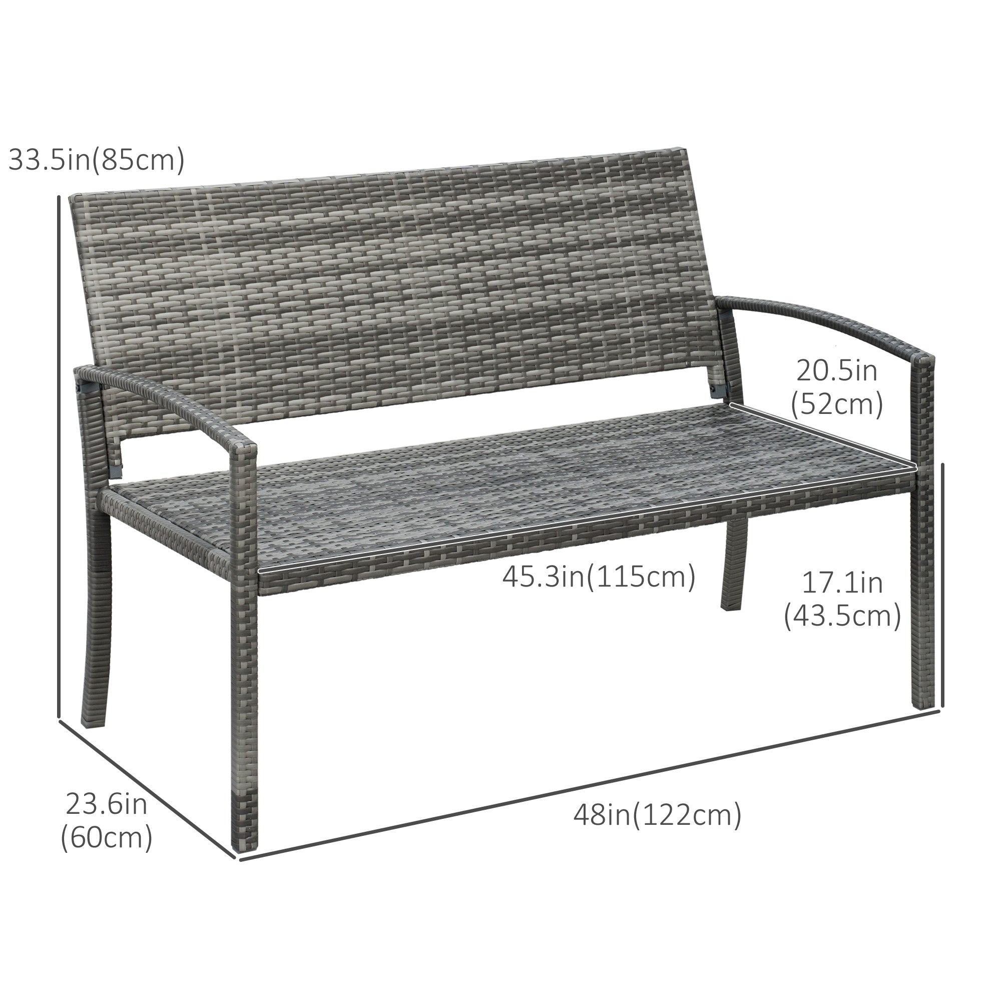 Rattan Wicker Loveseat Garden Bench Hand Woven Portable Backyard Gray