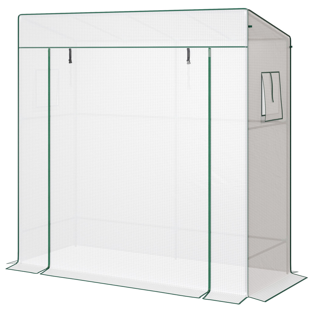Walk-in Tomato Greenhouse Lean-to Green House with Reinforced PE Cover, Roll-up Door, Mesh Windows, White
