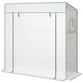 Walk-in Tomato Greenhouse Lean-to Green House with Reinforced PE Cover, Roll-up Door, Mesh Windows, White