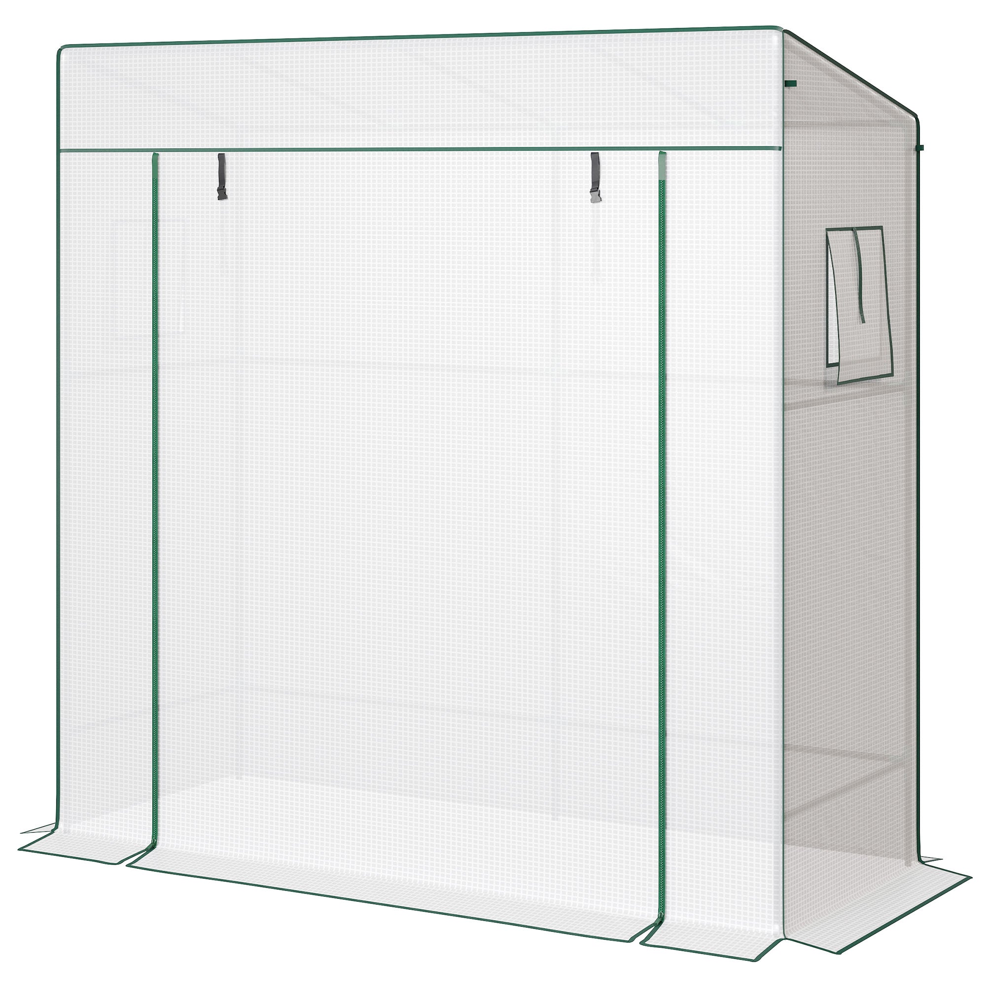 Walk-in Tomato Greenhouse Lean-to Green House with Reinforced PE Cover, Roll-up Door, Mesh Windows, White
