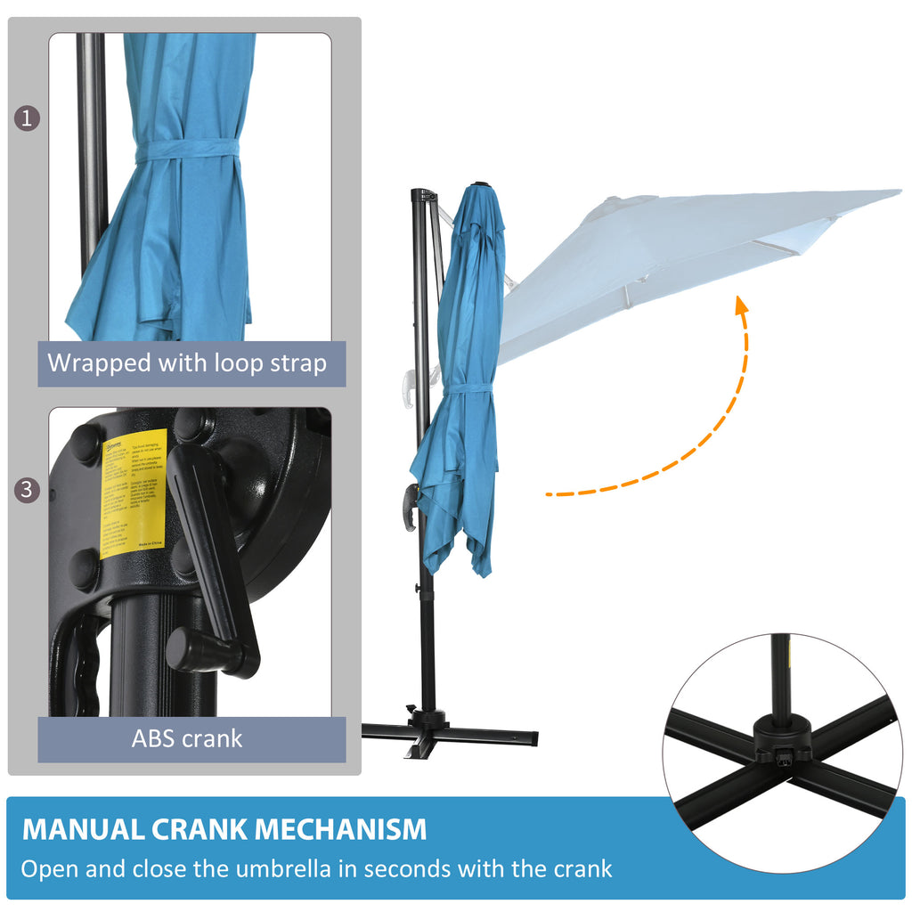 8' x 8' Square Patio Hanging Offset Umbrella with 360Â° Rotation, Aluminum Outdoor Cantilever Market Parasol, Turquoise