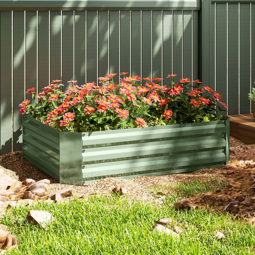 Galvanized Raised Garden Bed, 4' x 3' x 1' Outdoor Metal Planter Box, Raised Bed for Growing Flowers Herbs, Dark Green