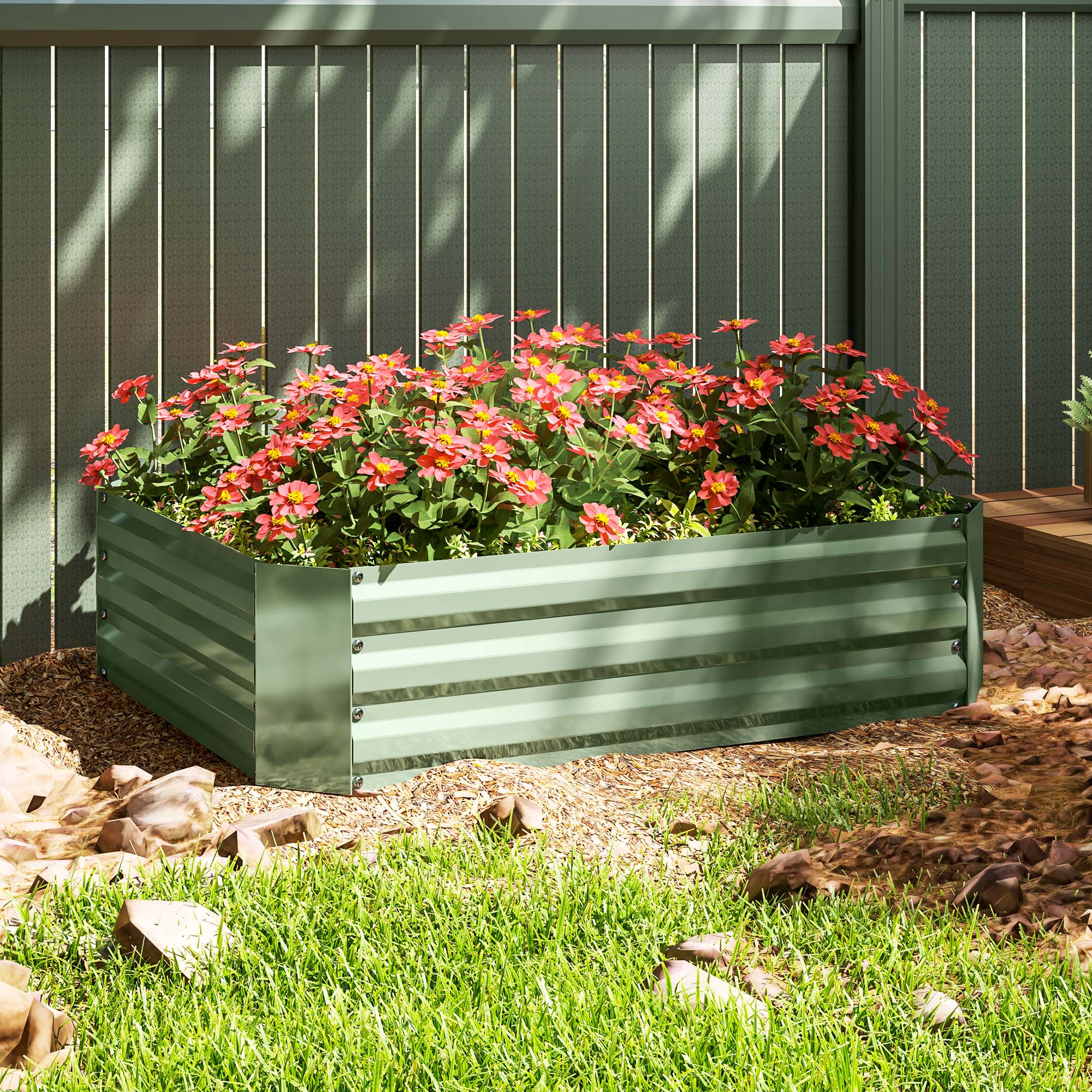 Galvanized Raised Garden Bed, 4' x 3' x 1' Outdoor Metal Planter Box, Raised Bed for Growing Flowers Herbs, Dark Green