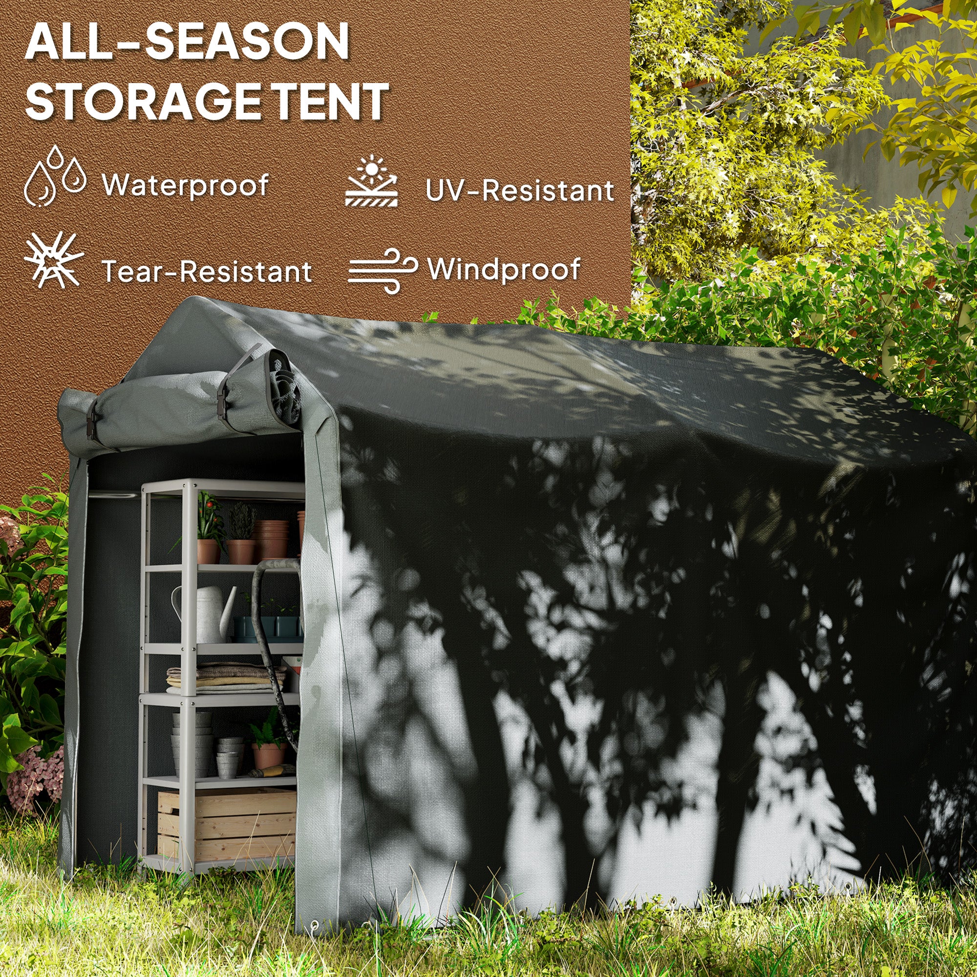 Outdoor Storage Shed, UV Resistant Bike Tent with Roll-up Zipper Door, Portable Shed for Bike, Motorcycle, Dark Grey