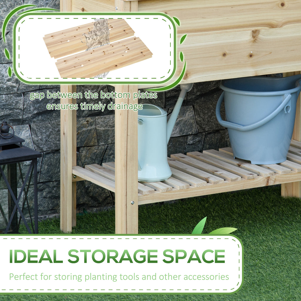 Elevated Planter Box with Storage Shelf for Flowers, Vegetables, and Herbs, 36" x 16" x 32", Natural