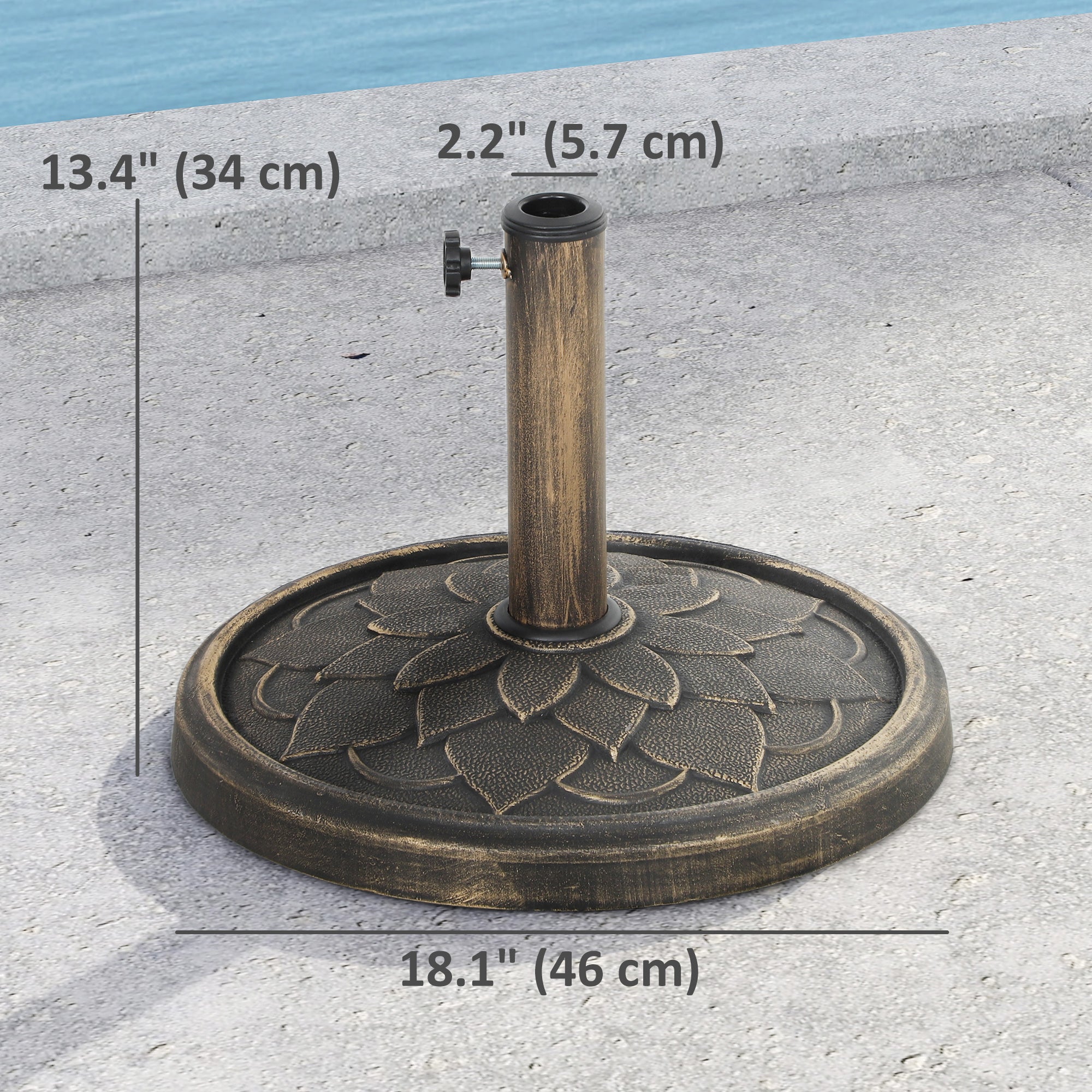 Round Patio Umbrella Base, 26 lbs Resin Umbrella Stand Base, Heavy Duty Patio Umbrella Holder, Bronze