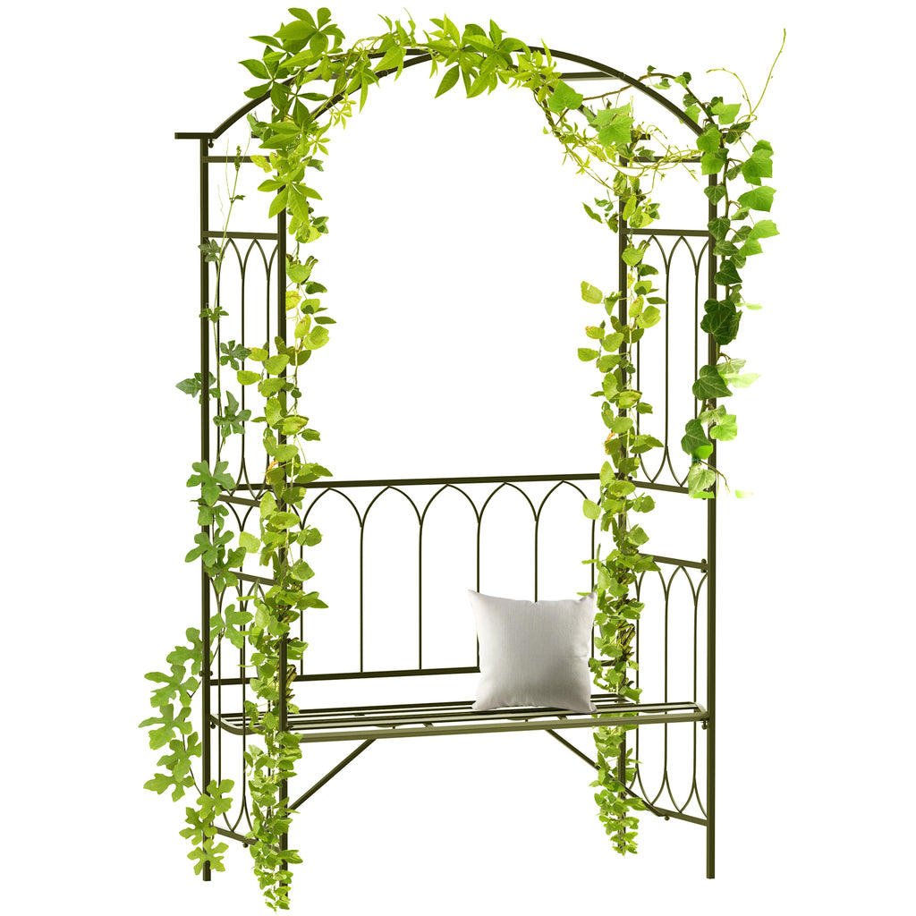 80" Tall Fairy Garden Arbor Arch with Bench Metal Outdoor Plant Climbing Support Trellis with 2 Seater Bench for Rose Vines Black