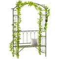 80" Tall Fairy Garden Arbor Arch with Bench Metal Outdoor Plant Climbing Support Trellis with 2 Seater Bench for Rose Vines Black