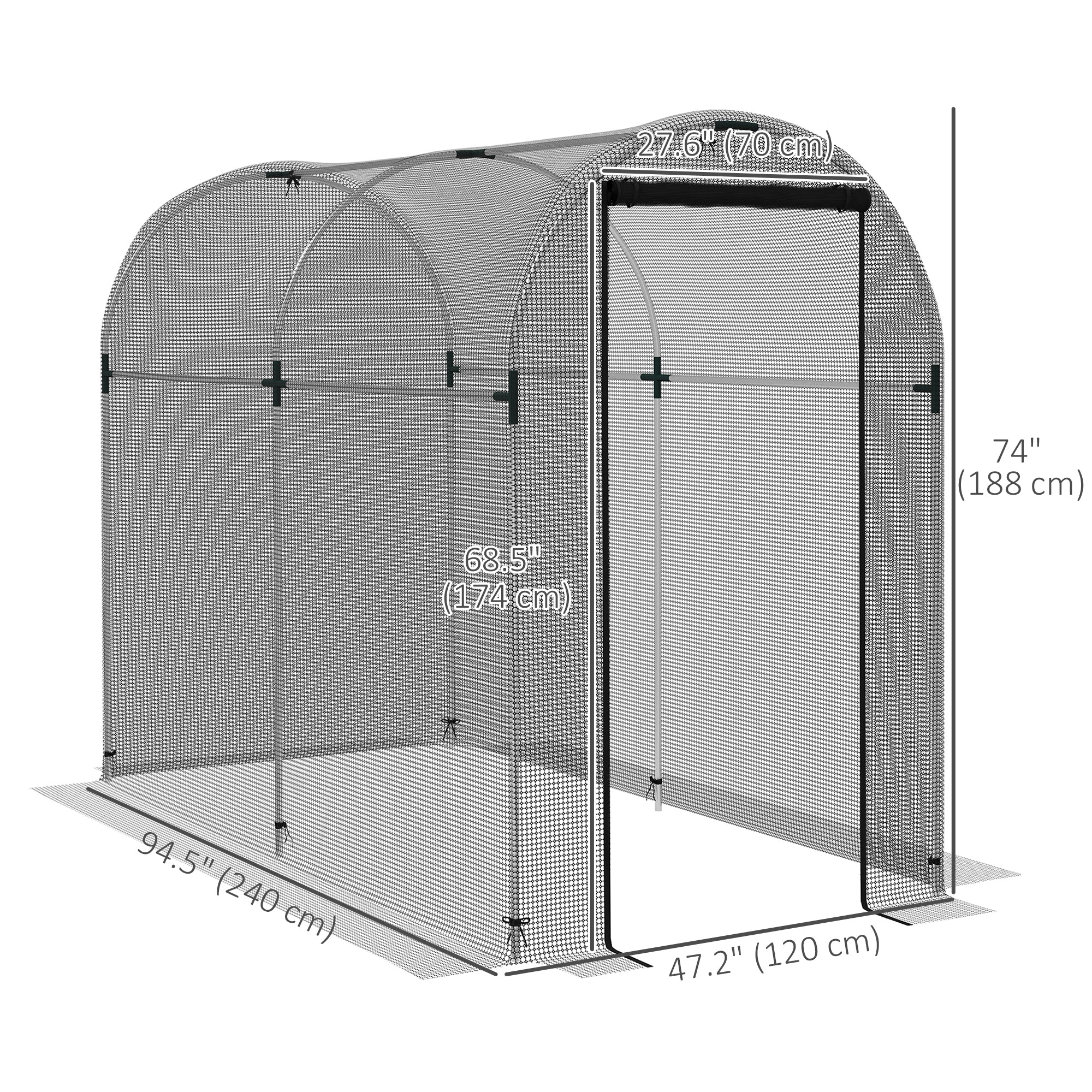 Galvanized Steel Crop Cage, Plant Protection Tent with Zippered Door, 4' x 8', Black