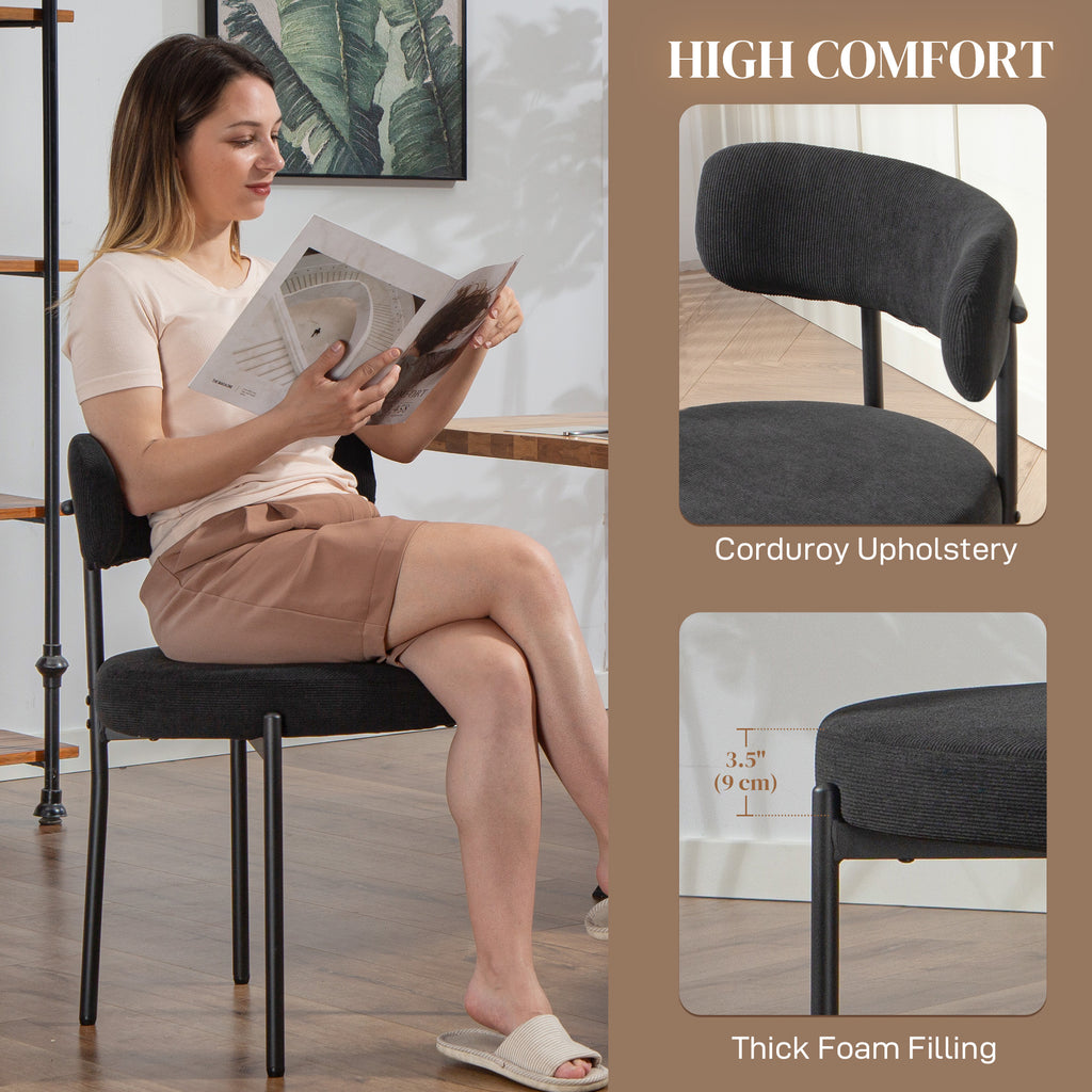 4 Pieces Kitchen Chairs, Modern Dining Chairs w/ Corduroy Upholstery and Steel Legs for Living Room, Black