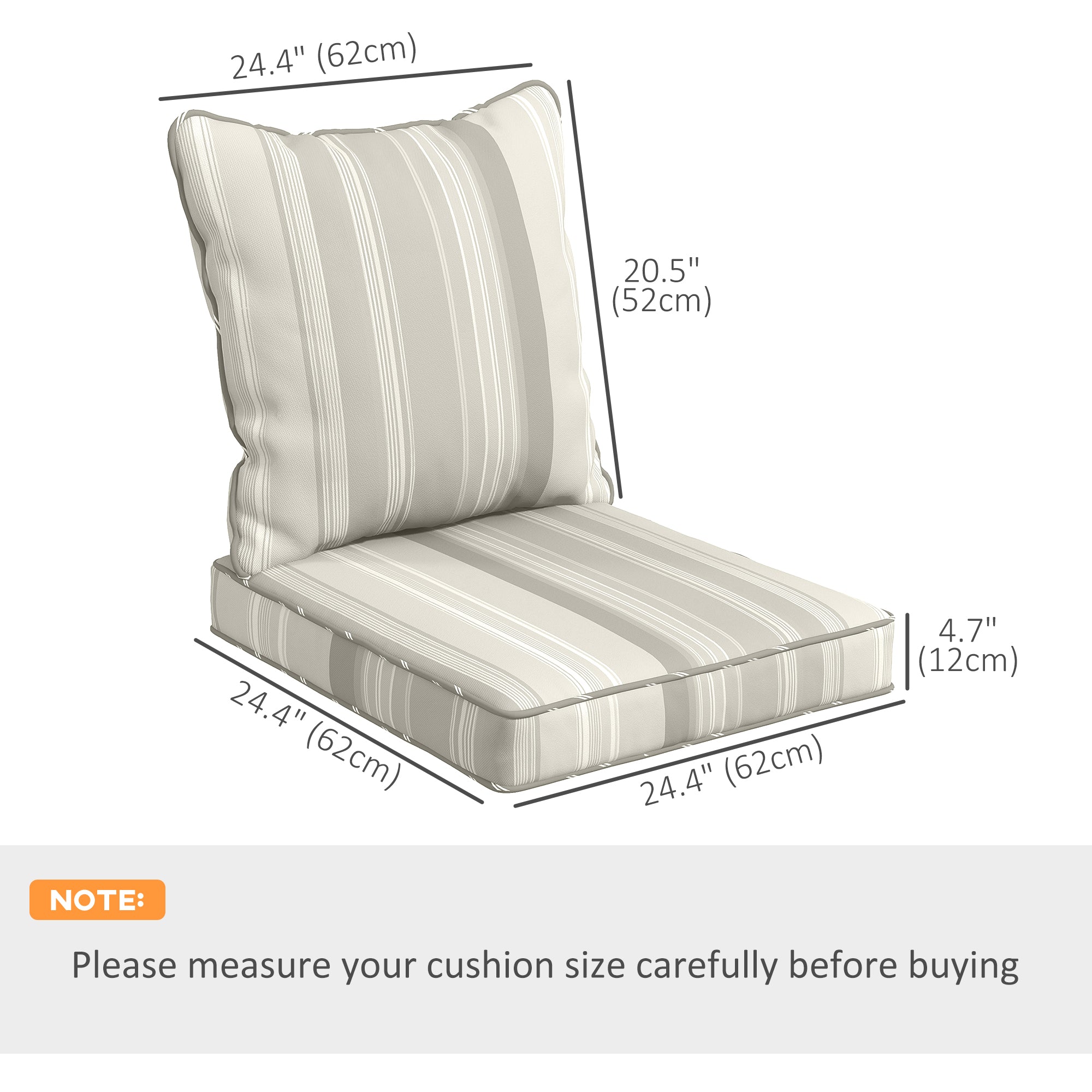 Seat Cushion Back Pillows Replacement Set of 2, Patio Chair Cushions Set for Indoor Outdoor, Grey