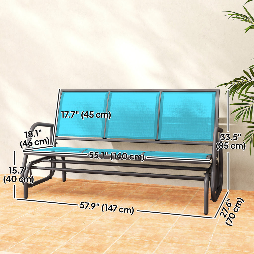 3-Seat Outdoor Glider Chair, Patio Rocking Chair, Steel Frame, Sling Fabric Seat for Garden, Backyard, Lawn, Blue