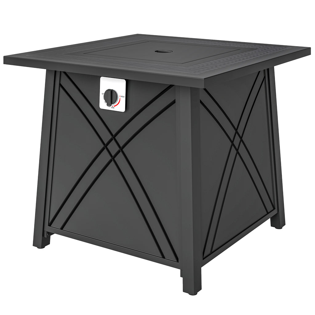28" Propane Fire Pit Table 40,000 BTU Square Outdoor Gas Fire Table with Waterproof Cover, Adjustable Foot Pads