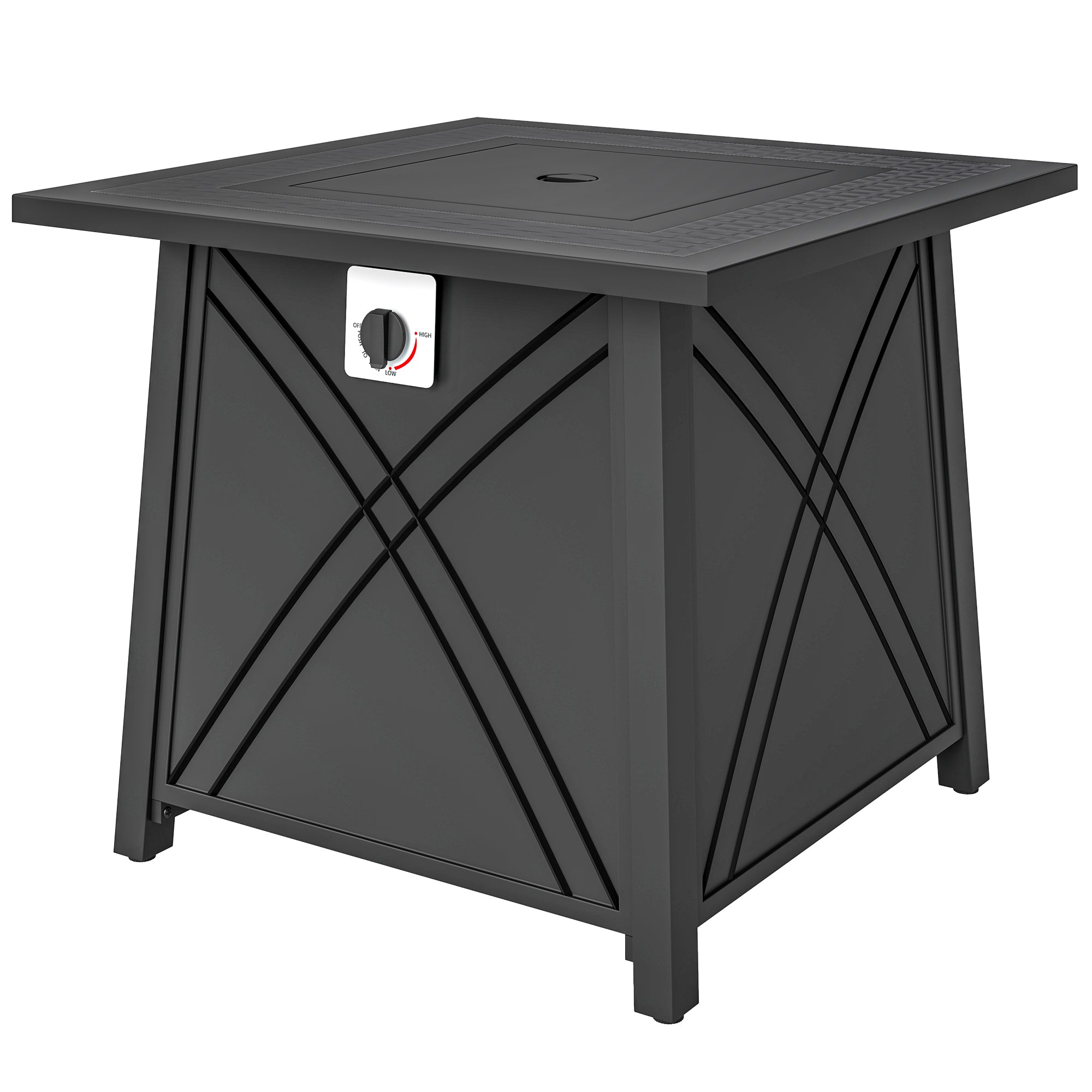 28" Propane Fire Pit Table 40,000 BTU Square Outdoor Gas Fire Table with Waterproof Cover, Adjustable Foot Pads