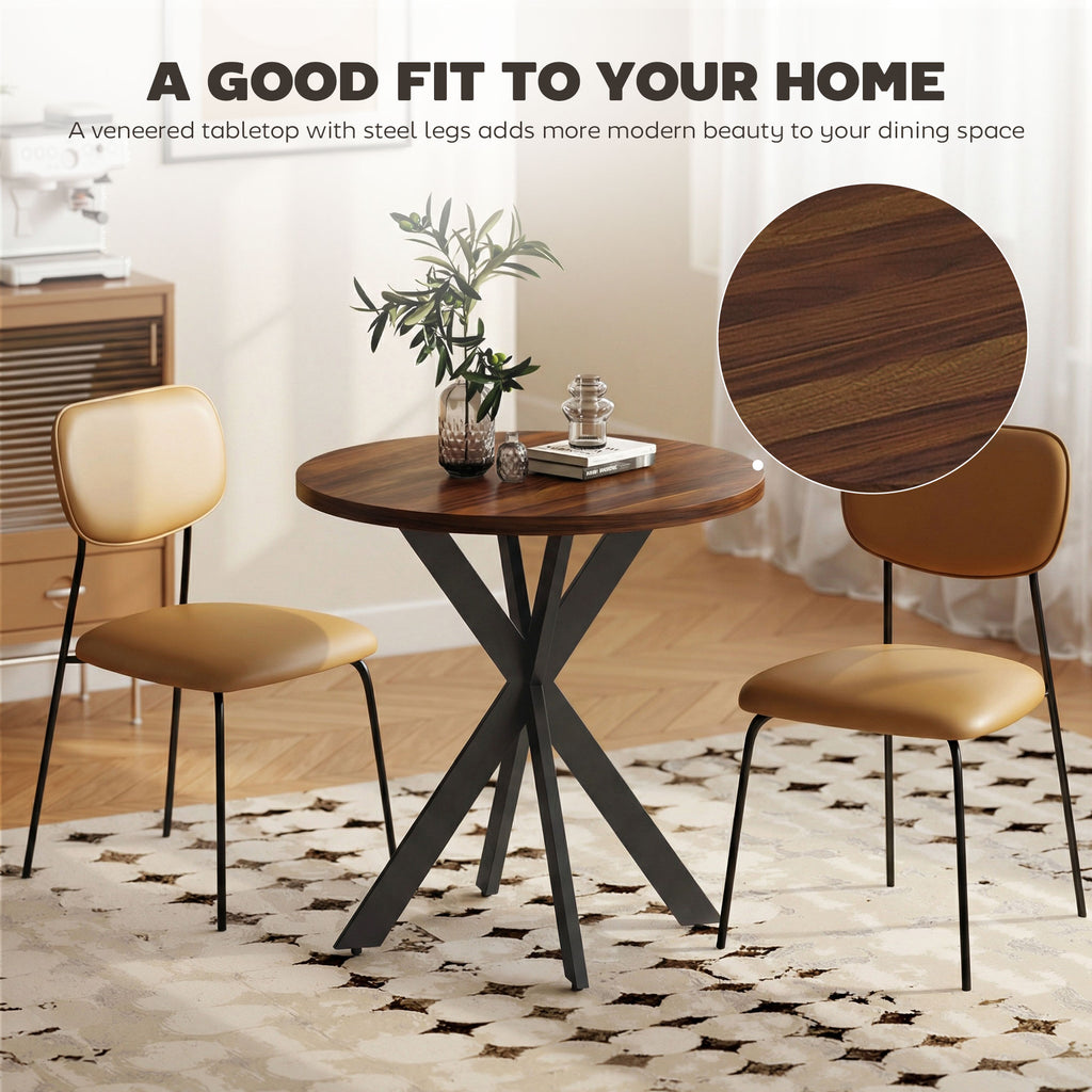 29" Dining Table, Contemporary Round Kitchen Table with Steel Legs, Walnut