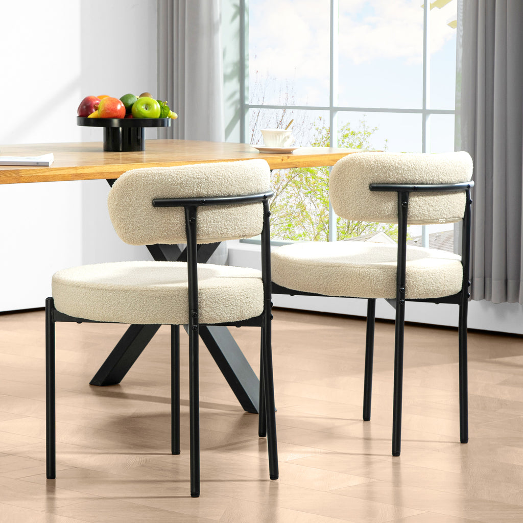 2 Pieces Kitchen Chairs, Modern Dining Chairs w/ Berber Fleece Upholstery and Steel Legs for Living Room, Beige