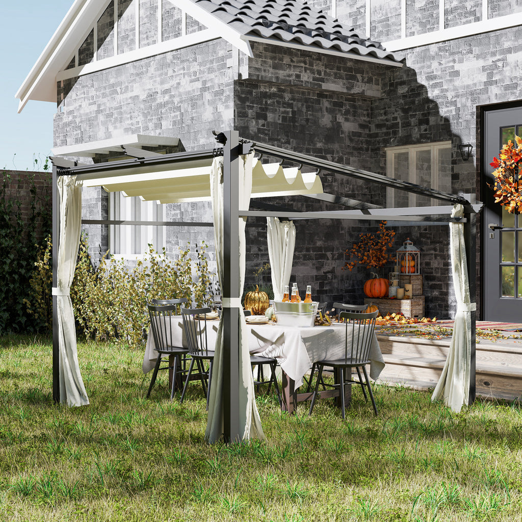 Metal Pergola with Sliding Roof Canopy, Retractable Pergola Canopy, 10' x 10', Beige