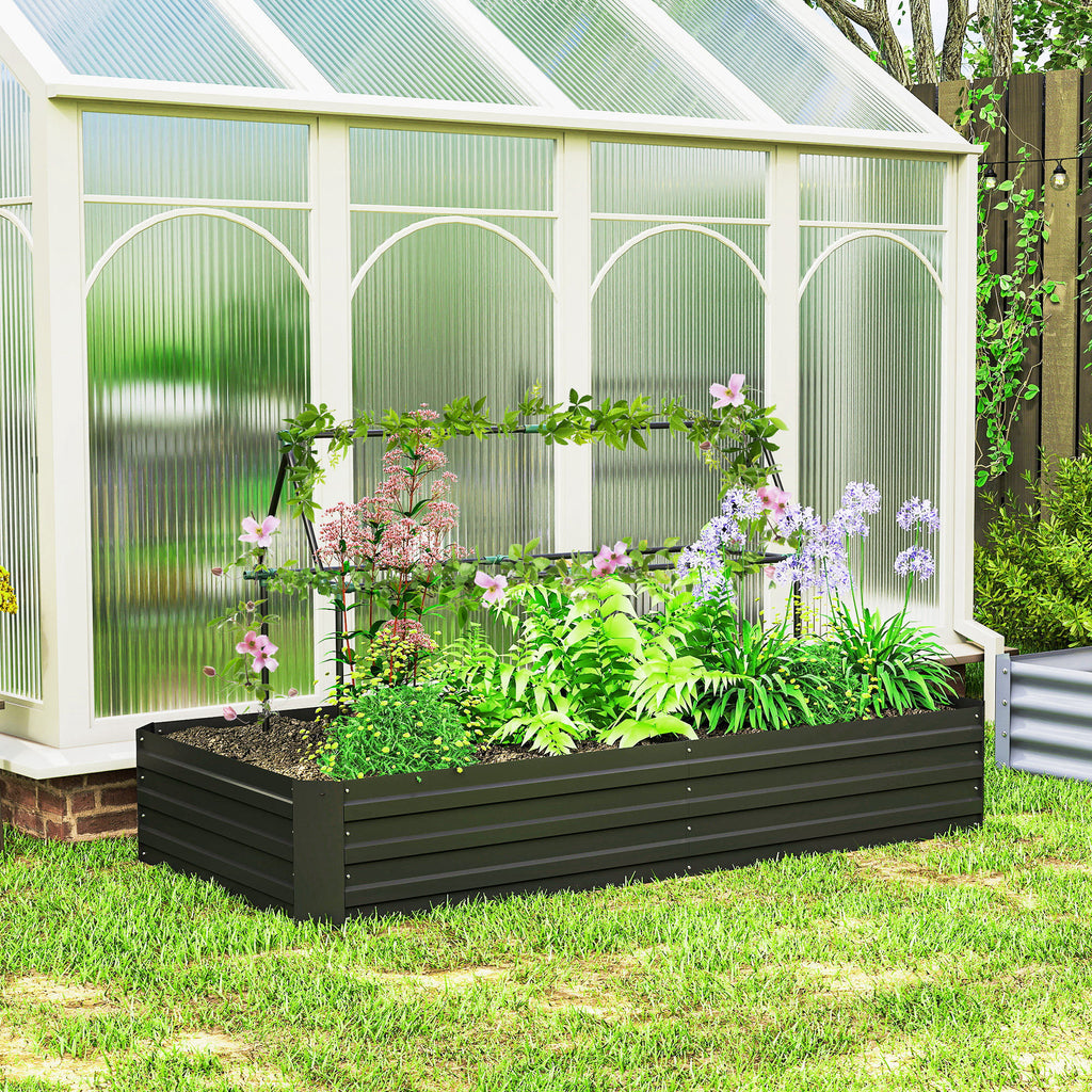 6' x 3' x 1' Raised Garden Bed with 2 Trellis Tomato Cages, Steel Frame Elevated Planter Box, Black