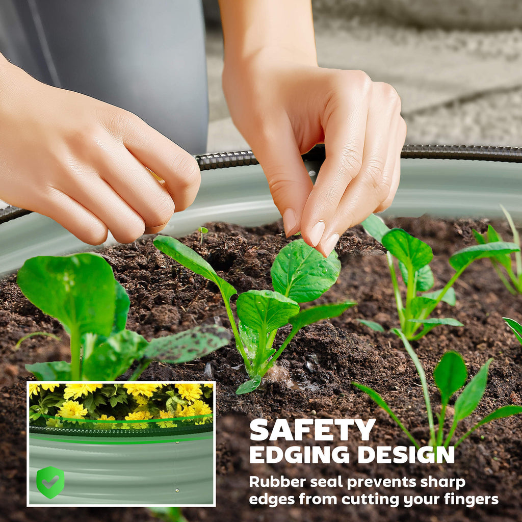 Set of 2 Raised Garden Bed, Metal Planter Box with Safety Edging, Easy-to-assemble Stock Tank, Green