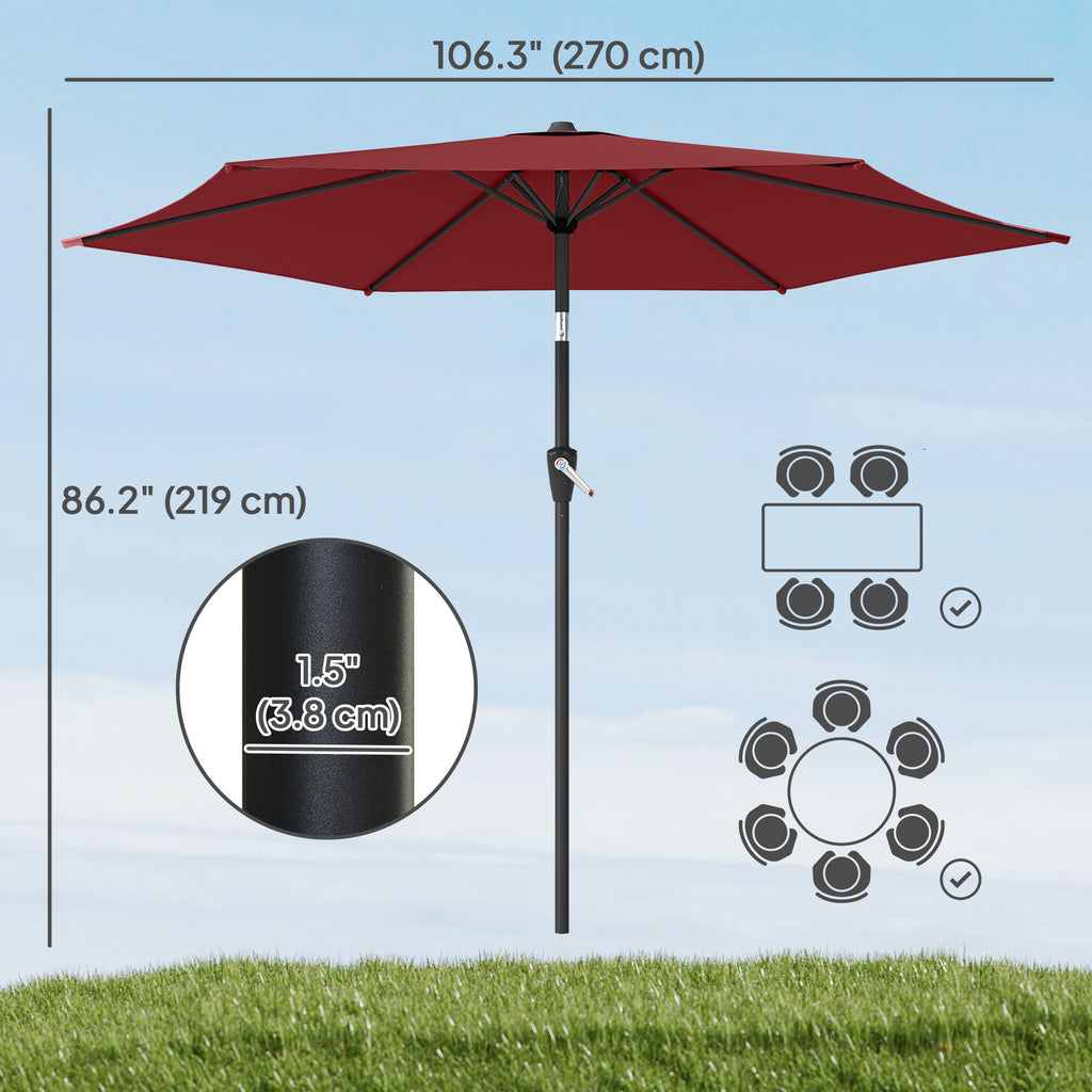 9FT Patio Umbrella, Outdoor Table Patio Umbrellith Tilt, Crank, 6 Ribs, UV Protection for Garden, Lawn, Deck, Backyard
