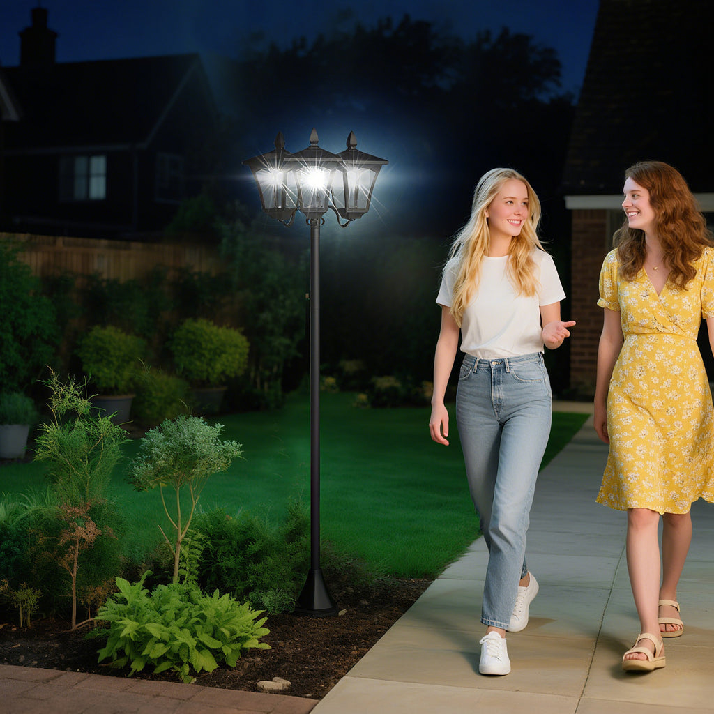Outdoor Solar Lamp Post, Vintage Style, Dimmable, Waterproof, for Garden Lawn Pathway Walkway, Black