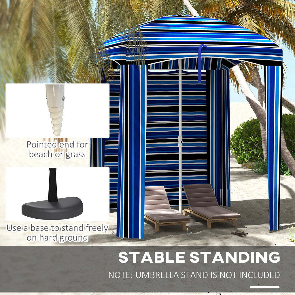70.1" L x 70.1" W Cabana Umbrella with Walls, Vents, Ruffles, Carry Bag, Beach Umbrella, Blue Stripe
