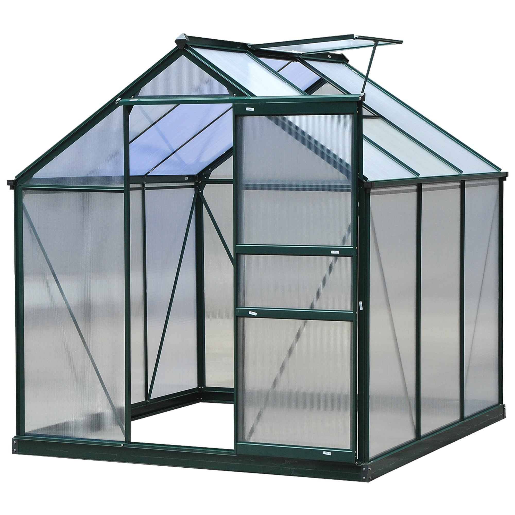 6.2' x 6.3' x 6.6' Clear Polycarbonate Greenhouse, Large Walk-In Green House Garden, Plants Grow, Galvanized Sheet  Frame w/ Slide Door