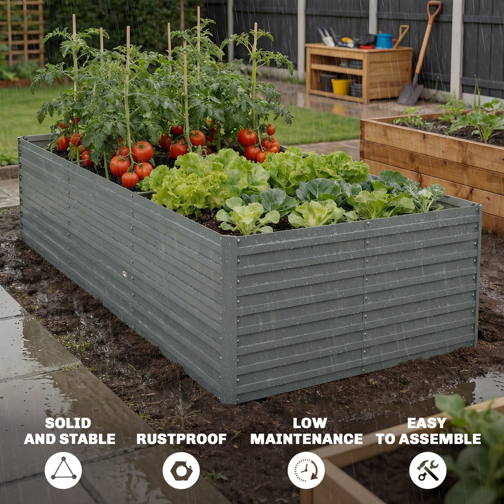 8' x 4' x 2' Raised Garden Bed, Galvanized Planter Box for Growing Flowers, Herbs and Vegetables, Light Grey