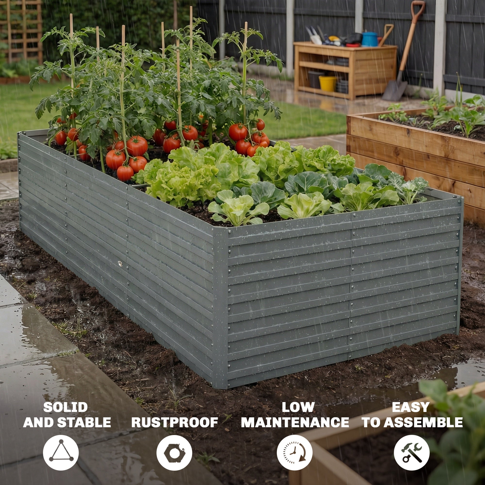 8' x 4' x 2' Raised Garden Bed, Galvanized Planter Box for Growing Flowers, Herbs and Vegetables, Light Grey