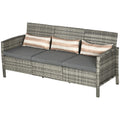 3-Seater Wicker Sofa, PE Rattan Outdoor Couch Conversation Furniture with Removable Cushions for Patio, Garden, Grey