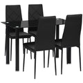 Dining Table and Chairs Set for 4, Modern 5 Pieces Kitchen Table Set with Glass Table, Padded Seat and Steel Frame