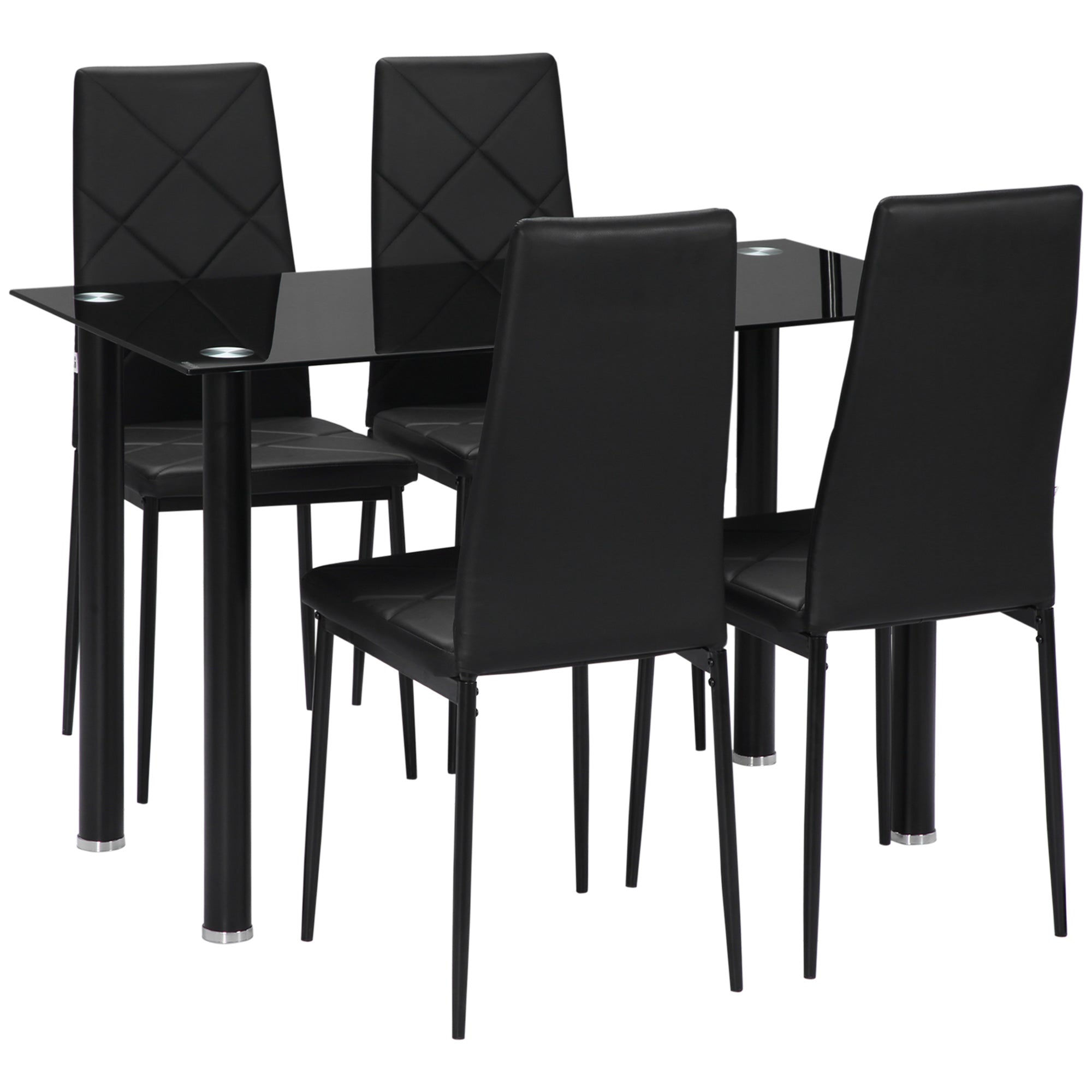 Dining Table and Chairs Set for 4, Modern 5 Pieces Kitchen Table Set with Glass Table, Padded Seat and Steel Frame