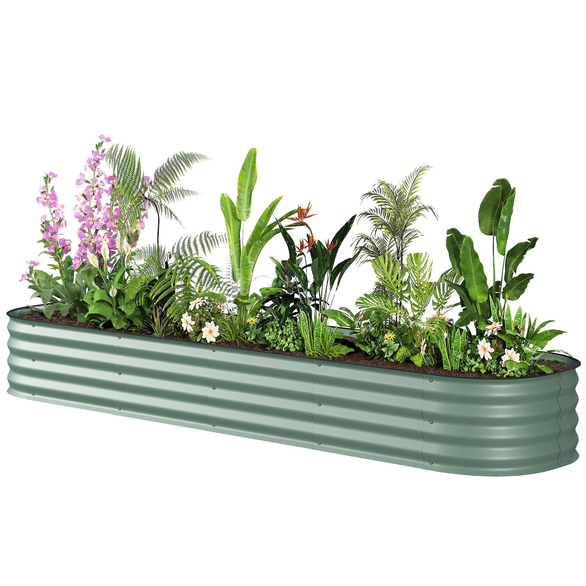 7.9 x 2 x 1ft Galvanized Raised Garden Bed Kit, Metal Planter Box with Safety Edging, Green